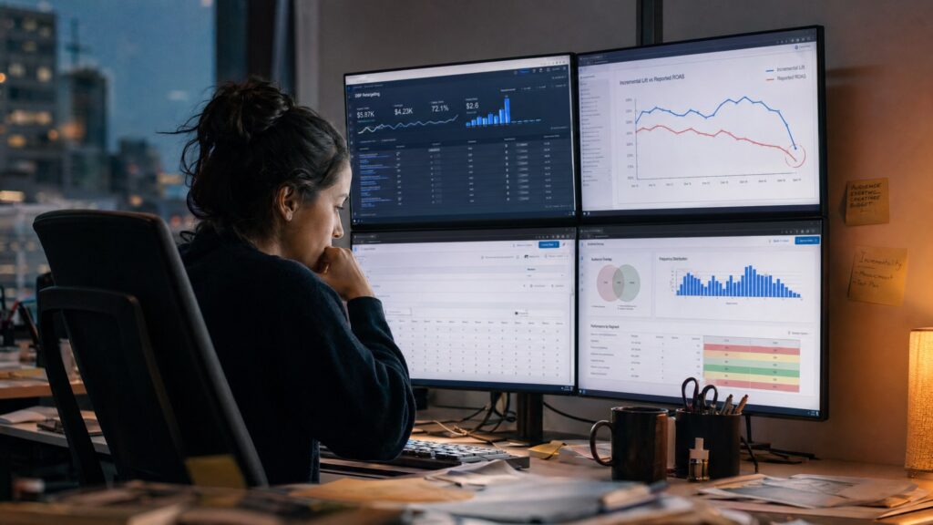 DSP retargeting, incremental lift vs reported ROAS across 80 audits