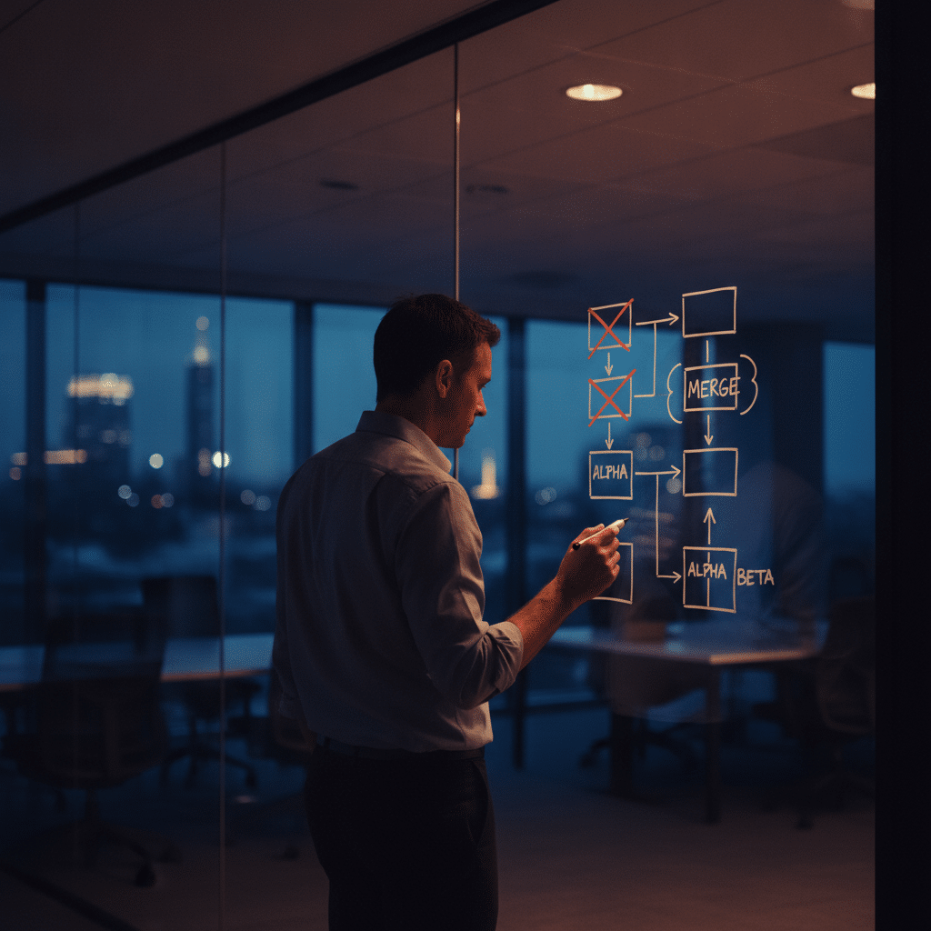amazon brand team structure 2026 - operations director redrawing an org chart of role boxes on a glass wall